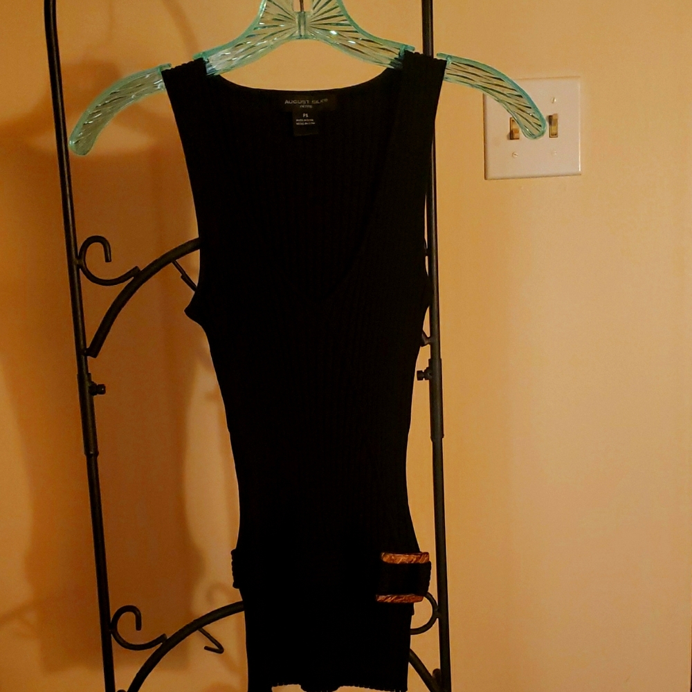 August Silk Black Ribbed V-Neck Top